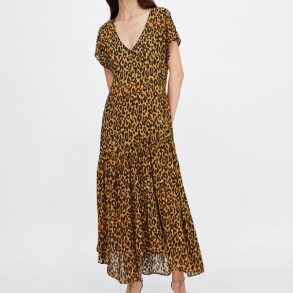 Zara leopard animal print asymmetrical maxi dress
